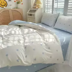 Blue Hearts Love Bedding Set para meninas e meninos, folha plana de tamanho duplo, capa de edredão e fronha, roupa de cama macia, têxteis domésticos, meninos na internet