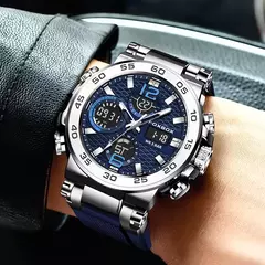 Imagem do LIGE-Relógio de pulso impermeável LCD Dual Display masculino, relógios esportivos, despertador, militar, quartzo, novo, 50m