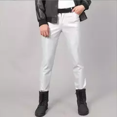 Calças finas de couro PU para homens, calças novas, vermelho, azul, preto, cinza, branco, 2023 na internet