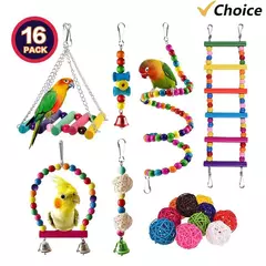 Conjunto de brinquedos para papagaios, variedade de brinquedos, acessórios para gaiola, seguros e duráveis, calopsitas, 16 pacotes