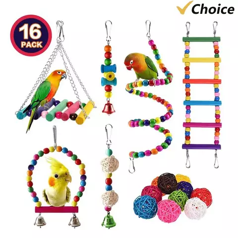 Conjunto de brinquedos para papagaios, variedade de brinquedos, acessórios para gaiola, seguros e duráveis, calopsitas, 16 pacotes