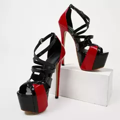 Peep toe sexy 16.5cm saltos altos extremos sandálias das mulheres festa de casamento banquete sapatos stiletto bombas de plataforma de alça de fivela de moda na internet