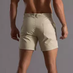 Calções de verão monocromáticos masculinos, calça de botão, bolso, solto, casual, esportivo, corrida, perna reta, calça de rua de praia - loja online