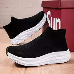 Tênis de sola grossa antiderrapante para mulheres, sapatos respiráveis, sapato de grife, meias de tênis, luxo leve, feminino - loja online