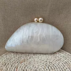 Oval Irregular Pérola Acrílico Box Evening Bag, Senhoras Designer De Luxo Bolsas, Festa De Casamento, Handmade Bolsas, Branco, Novo na internet