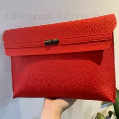 Envelope de couro PU para mulheres, embreagem vermelha, bolsa feminina, padrão de lichia, bolsas de mão simples, vermelho - loja online