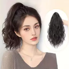 Peruca de rabo de cavalo com clipe de onda sintética de 10 polegadas extensão de rabo de cavalo feminino rabo de cavalo falso natural preto resistente ao calor