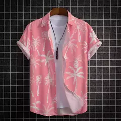 Camisa havaiana estampada geométrica masculina, blusa de praia de peito único, tops de manga curta, roupa de feriado masculina, moda flor, 2023 - loja online