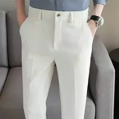 Calça de waffle masculina, calça de negócios masculina de casamento e social, vestido de baile e festa, preto e branco, nova moda, 2024 na internet