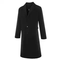 Casaco de lã de comprimento médio masculino, sobretudo masculino, manga longa, botões, gola de lapela, monocromático, outono, inverno - comprar online