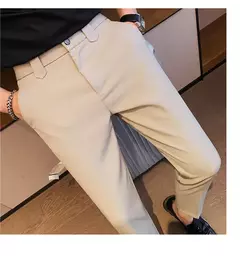 Calça de cintura elástica cor sólida para homens, calça casual slim fit, vestido de festa social, roupas de negócios de alta qualidade - loja online
