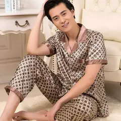 Conjunto de pijama de seda fino masculino, manga comprida e calça curta, pijama, calça para dormir - Wolf Magazine