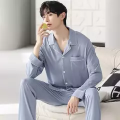 Conjunto de pijama de algodão modal manga comprida masculino, pijamas finos, adolescentes, outwear primavera, pano doméstico, terno masculino, outono, primavera - Wolf Magazine