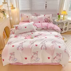 Conjunto de lençol impresso bonito para crianças, estilo cartoon, conjunto de cama respirável, cama King e Queen durável - loja online