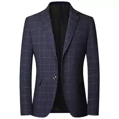 Blazers xadrez azul casual slim fit masculino, jaquetas de negócios, roupas formais, casacos masculinos, novos, primavera, outono, tamanho 4XL na internet