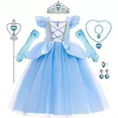 Cinderela cosplay traje crianças roupas para meninas lantejoulas vestido de princesa com luvas de coroa festa de aniversário vestido de baile 3-10 anos - Wolf Magazine