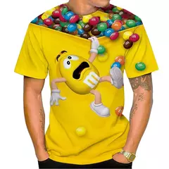 M & m's-Feijão Chocolate Masculino e Feminino T-shirt Estampada em 3D, Casual, Gola Redonda, Manga Curta, Engraçado, Camiseta Infantil, Tops Fofos