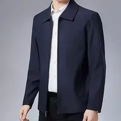 Jaquetas monocromáticas à prova de vento para homens de meia idade, casaco com zíper com gola lapela, jaquetas casuais masculinas, 5 tamanhos, inverno na internet