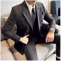 Vestido de smoking de casamento de três peças para homens, terno de negócios, social, cor sólida, trespassado, noivo, moda, jaqueta, calça, colete, novo - Wolf Magazine