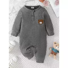Urso dos desenhos animados Tiny Button Onesies para o bebê recém-nascido, macacão infantil de manga comprida, macacão infantil, 0 a 18 meses na internet