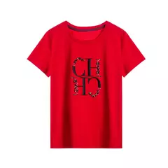 CHCH-Camiseta feminina de manga curta, bordado artesanal pesado, moda feminina, casual, verão, novo, 2024 - comprar online