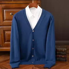 BROWON-Cardigã monocromático com decote em v masculino, suéter casual, cardigã comercial, clássico, moda coreana, roupas masculinas na internet