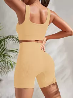 Terno de Yoga Esportivo de Secagem Rápida para Mulheres, Fitness Wear, Rosqueado, Shorts Apertados, Roupas de Treino Apertadas, Pêssego, Clássico - loja online