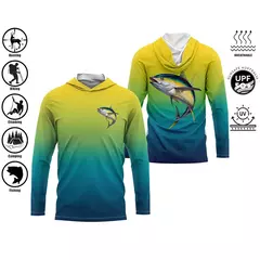 UPF 50 + proteção Uv Tops de secagem rápida, camisa de pesca com capuz respirável fina para uso ao ar livre, manga longa, camisa de impressão de desempenho - loja online