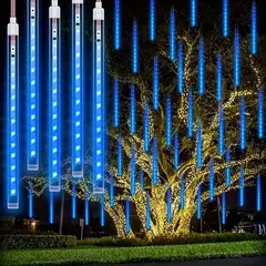 LED Meteor Shower Rain Guirlandas de rua para exterior, Fairy Garden Lights, 8Tube, EU Plug, Iluminação de casamento de Natal, 50cm