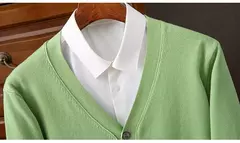 Casaco de caxemira merino masculino, cardigã com decote em v, cor sólida, casaco de malha acolchoado, quente, casual, outono, inverno, 100%, 2024 - comprar online