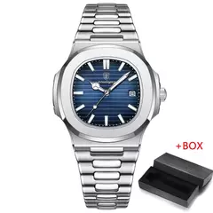 POEDAGAR 2023 Novo Luxo Quadrado Relógio De Quartzo Negócios À Prova D' Água Relógio Masculino Data Luminosa Homens De Aço Inoxidável Assista Reloj Hombre - loja online