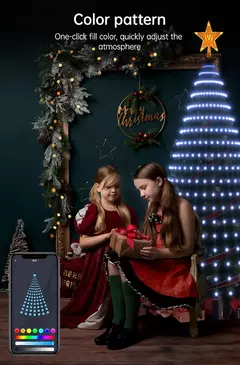 Árvore de natal inteligente toppers luzes app diy imagem led rgb luz da corda controle bluetooth led estrela corda cachoeira natal na internet