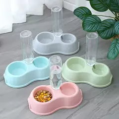 Tigela para gato quente, tigela automática para beber e alimentação, uma tigela dupla, tigela de comida para gato, suprimentos para animais de estimação na internet