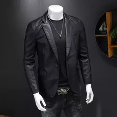 Outono 2022 Jaqueta De Couro Falso Motocicleta Turn Down Casacos Preto Jaqueta De Couro Masculina Outwear PU Coats 5XL - comprar online