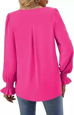 Nova camisa feminina de chiffon de cor sólida com decote em v pulôver queimado manga comprida camisa superior senhora do escritório elegante cáqui blusas soltas