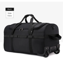 Bolsa de lona com rodas para serviço pesado, dobrável, resistente à água, bagagem com alça de ombro ajustável e bolsos para viagens, academia na internet