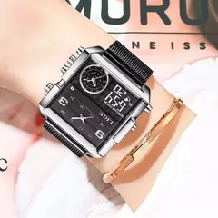 LIGE-Relógio Dual Display para Mulher, Relógios Quadrados Criativos para Senhoras, Relógio Casual de Ouro, Marca de Luxo, 2022 - loja online