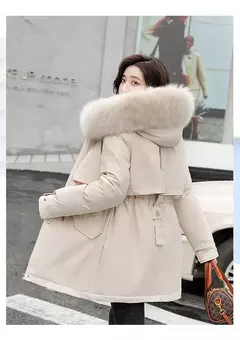 Imagem do Parka longa de lã com capuz feminino com gola de pele, casaco fino, roupas acolchoadas, neve quente, moda inverno, novo, 2023
