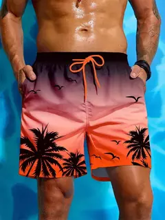 Calções gráficos de palma estampados em 3D masculino, calção de gelo solto, planta vintage, verão, calção de natação respirável havaiano - Wolf Magazine