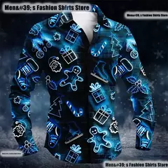 Natal santa gingerbread motorando botão masculino camisa de lapela de manga comprida de alta qualidade, tamanho grande XS-6XL entrega rápida - loja online