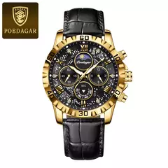 POEDAGAR-Relógio quartzo de couro impermeável masculino, cronógrafo luminoso, militar, alta qualidade, luxo, homem, reloj - Wolf Magazine