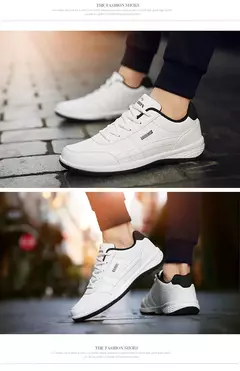Sapatos masculinos de couro pu tênis tendência casual respirável lazer masculino tênis antiderrapante calçados vulcanizados tenis masculino