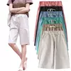 Shorts de algodão para mulheres, calças de lazer de pernas largas, cintura solta elástica com cinto, tamanho grande, 7XL, 8XL, verão