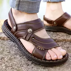 Sandálias de couro genuíno masculino, chinelos antiderrapantes de fundo grosso, de alta qualidade, luxo, verão - comprar online