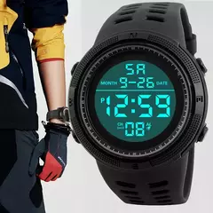 Homens esportes relógios digitais, grande mostrador luminoso, impermeável, relógio despertador, multifunções, militar, relógio de pulso eletrônico, homem - Wolf Magazine