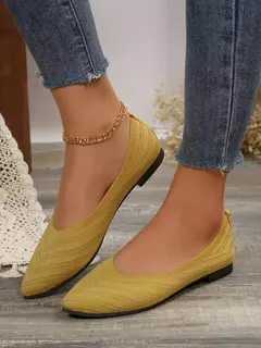 Sapatos baixos de dedo apontado para mulheres, Cor sólida, Sapatos de malha, Mocassins casuais, Sapatilhas respiráveis na internet