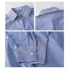 Blusa listrada clássica feminina, manga longa com lanterna, gola alta, top solto, primavera, outono - comprar online