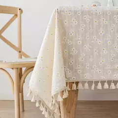 Toalha De Mesa De Mistura De Algodão Impresso Floral, Lavável Farmhouse Table Cover, Bege, Festa De Casamento, Sala De Estar, Decoração Do Chuveiro Do Bebê