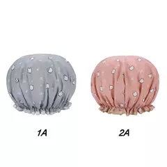 Imagem do Impermeável Elastic Shower Cap para Mulheres, Reutilizável Bath Hat, Acessórios Do Banheiro, Camadas Duplas, Tampa Do Cabelo