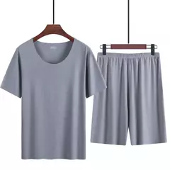 Verão pijamas masculinos terno fino gelo casa roupas traceless manga curta shorts em torno do pescoço casual roupas de verão - loja online